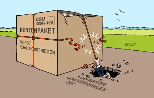 Cartoon: Strohhalm (medium) by Erl tagged politik,rentenreform,koalition,cdu,csu,spd,koalitionsfrieden,rentenpaket,aufschnüren,rente,63,erhalt,ministerpräsidenten,ost,landtagswahlen,umfragetief,karikatur,erl,politik,rentenreform,koalition,cdu,csu,spd,koalitionsfrieden,rentenpaket,aufschnüren,rente,63,erhalt,ministerpräsidenten,ost,landtagswahlen,umfragetief,karikatur,erl