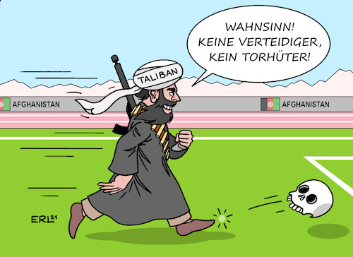 Cartoon: Sturm der Taliban (medium) by Erl tagged politik,afghanistan,nato,einsatz,militär,usa,truppen,rückzug,annahme,fähigkeit,selbstverteidigung,irrtum,vormarsch,taliban,radikalislamisch,islamismus,terrorismus,afghanische,armee,kapitulation,verteidiger,torhüter,fußball,sport,karikatur,erl,politik,afghanistan,nato,einsatz,militär,usa,truppen,rückzug,annahme,fähigkeit,selbstverteidigung,irrtum,vormarsch,taliban,radikalislamisch,islamismus,terrorismus,afghanische,armee,kapitulation,verteidiger,torhüter,fußball,sport,karikatur,erl