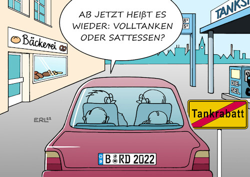 Cartoon: Tankrabatt Ende (medium) by Erl tagged politik,finanzen,inflation,krieg,russland,ukraine,energie,knappheit,verteuerung,lebenshaltungskosten,auto,autofahren,entlastung,bundesregierung,ampel,tankrabatt,befristet,endet,tanken,essen,karikatur,erl,politik,finanzen,inflation,krieg,russland,ukraine,energie,knappheit,verteuerung,lebenshaltungskosten,auto,autofahren,entlastung,bundesregierung,ampel,tankrabatt,befristet,endet,tanken,essen,karikatur,erl