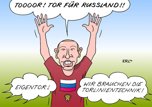 Cartoon: Tor für Russland (medium) by Erl tagged russland,rede,präsident,putin,stolz,lob,ukraine,krise,westen,usa,eu,fußball,bundesliga,einführung,torlinientechnik,tor,eigentor,karikatur,erl,russland,rede,präsident,putin,stolz,lob,ukraine,krise,westen,usa,eu,fußball,bundesliga,einführung,torlinientechnik,tor,eigentor