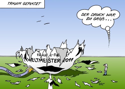 Cartoon: Traum geplatzt (medium) by Erl tagged mensch,versagen,erfolg,frau,mann,geschlechterdebatte,gleichberechtigung,druck,erwartung,verteidigung,titel,deutschland,2011,weltmeisterschaft,frauenfußball,fußball,fußball,frauenfußball,weltmeisterschaft,deutschland,titel,verteidigung,erwartung,druck,gleichberechtigung,versagen,mensch,geschlechterdebatte,frauenwm