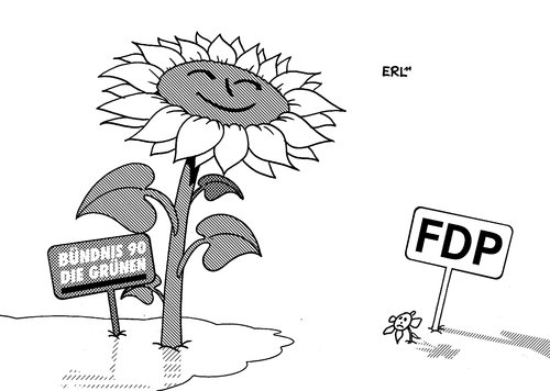 Cartoon: Trockenheit (medium) by Erl tagged grüne,fdp,zustimmung,umfragewerte,stimmung,hoch,tief,wetter,regen,trockenheit,blühen,verwelken