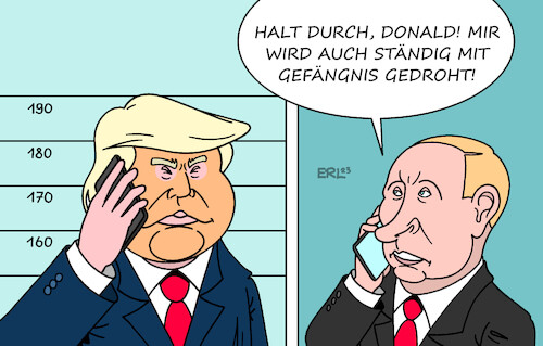 Cartoon: Trost für Trump (medium) by Erl tagged politik,usa,expräsident,donald,trump,anklagen,georgia,bildung,einer,kriminellen,vereinigung,wahlfälschung,wahlbeeinflussung,gefängnis,foto,möglichkeit,haft,krieg,angriff,überfall,russland,ukraine,wladimir,putin,internationaler,haftbefehl,kriegsverbrechen,karikatur,erl,politik,usa,expräsident,donald,trump,anklagen,georgia,bildung,einer,kriminellen,vereinigung,wahlfälschung,wahlbeeinflussung,gefängnis,foto,möglichkeit,haft,krieg,angriff,überfall,russland,ukraine,wladimir,putin,internationaler,haftbefehl,kriegsverbrechen,karikatur,erl