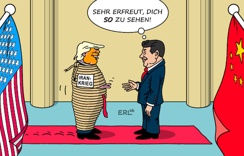 Cartoon: Trump bei Xi (medium) by Erl tagged politik,usa,trump,angriff,iran,irankrieg,falle,schwächung,vorteil,china,xi,jinping,karikatur,erl,politik,usa,trump,angriff,iran,irankrieg,falle,schwächung,vorteil,china,xi,jinping,karikatur,erl