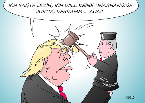 Cartoon: Trump Justiz II (medium) by Erl tagged usa,präsident,donald,tump,rechtspopulismus,nationalismus,einreiseverbot,muslime,stopp,gericht,justiz,nominierung,berufung,neil,gorsuch,sitz,richter,oberster,gerichtshof,supreme,court,abhängigkeit,unabhängigkeit,kritik,richterschelte,twitter,handpuppe,karikatur,erl,usa,präsident,donald,tump,rechtspopulismus,nationalismus,einreiseverbot,muslime,stopp,gericht,justiz,nominierung,berufung,neil,gorsuch,sitz,richter,oberster,gerichtshof,supreme,court,abhängigkeit,unabhängigkeit,kritik,richterschelte,twitter,handpuppe,karikatur,erl