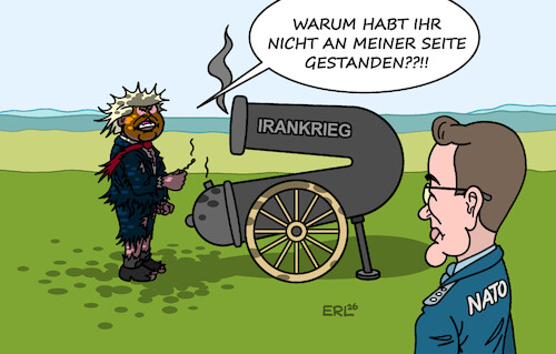 Cartoon: Trump NATO (medium) by Erl tagged politik,usa,trump,angriffskrieg,iran,misserfolg,vorwurf,nato,untreue,unzuverlässigkeit,rutte,besuch,washington,karikatur,erl,politik,usa,trump,angriffskrieg,iran,misserfolg,vorwurf,nato,untreue,unzuverlässigkeit,rutte,besuch,washington,karikatur,erl