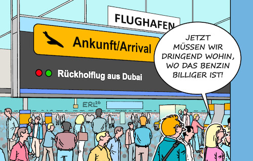 Cartoon: Und gleich wieder weiter (medium) by Erl tagged politik,usa,trump,krieg,iran,angriff,golfstaaten,rückholflug,urlauber,touristen,schock,benzinpreis,karikatur,erl,politik,usa,trump,krieg,iran,angriff,golfstaaten,rückholflug,urlauber,touristen,schock,benzinpreis,karikatur,erl