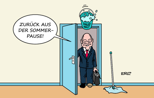 Cartoon: Und schon gehts weiter! (medium) by Erl tagged politik,bundestag,ende,sommerpause,scholz,ampel,streit,haushalt,karikatur,erl,politik,bundestag,ende,sommerpause,scholz,ampel,streit,haushalt,karikatur,erl