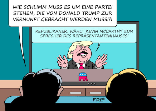 Cartoon: US-Republikaner (medium) by Erl tagged politik,usa,wahl,speaker,sprecher,repräsentantenhaus,kandidat,kevin,mccarthy,republikaner,zu,gemäßigt,trumpisten,radikal,expräsident,donald,trump,aufruf,vernunft,karikatur,erl,politik,usa,wahl,speaker,sprecher,repräsentantenhaus,kandidat,kevin,mccarthy,republikaner,zu,gemäßigt,trumpisten,radikal,expräsident,donald,trump,aufruf,vernunft,karikatur,erl