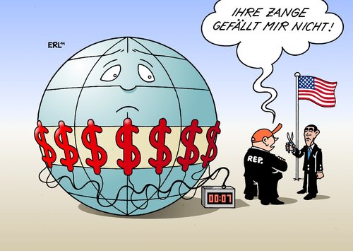 Cartoon: USA (medium) by Erl tagged usa,schulden,krise,pleite,demokraten,republikaner,streit,partei,taktik,welt,geisel,finanzkrise,global,wirtschaft,wirtschaftskrise,schuldenkrise,schuldengrenze,präsident,obama,usa,schulden,krise,pleite,demokraten,republikaner,taktik,finanzkrise