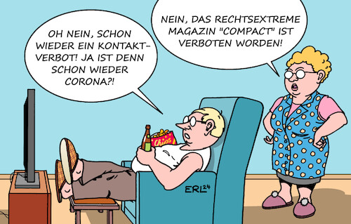 Cartoon: Verbot (medium) by Erl tagged politik,medien,compact,magazin,rechtsextremismus,verschwörungstheorien,fake,news,ziel,systemsturz,deutschland,verbot,innenministerin,nancy,faeser,corona,virus,sommerwelle,2024,pandemie,welle,2020,2021,2022,kontaktverbot,karikatur,erl,politik,medien,compact,magazin,rechtsextremismus,verschwörungstheorien,fake,news,ziel,systemsturz,deutschland,verbot,innenministerin,nancy,faeser,corona,virus,sommerwelle,2024,pandemie,welle,2020,2021,2022,kontaktverbot,karikatur,erl