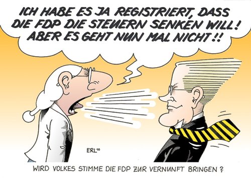 Cartoon: Volkes Stimme (medium) by Erl tagged fdp,steuersenkung,umfrage,ablehnung,vernunft,fdp,umfrage,ablehnung,vernunft,steuern,steuer