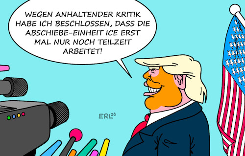 Cartoon: Vorbild Deutschland (medium) by Erl tagged politik,usa,abschiebungen,mord,ice,kritik,zurückrudern,trump,deutschland,diskussion,teilzeit,arbeit,karikatur,erl,politik,usa,abschiebungen,mord,ice,kritik,zurückrudern,trump,deutschland,diskussion,teilzeit,arbeit,karikatur,erl