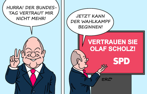 Cartoon: Wahlkampf (medium) by Erl tagged politik,ampel,aus,kanzler,scholz,vertrauensfrage,bundestag,misstrauen,neuwahlen,wahlkampf,vertrauen,karikatur,erl,politik,ampel,aus,kanzler,scholz,vertrauensfrage,bundestag,misstrauen,neuwahlen,wahlkampf,vertrauen,karikatur,erl