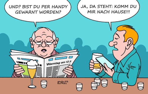 Cartoon: Warntag (medium) by Erl tagged politik,warntag,probe,alarm,handy,kneipe,karikatur,erl,politik,warntag,probe,alarm,handy,kneipe,karikatur,erl