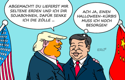 Cartoon: Was Politiker wirklich denken II (medium) by Erl tagged politik,treffen,trump,xi,halloween,karikatur,erl,politik,treffen,trump,xi,halloween,karikatur,erl