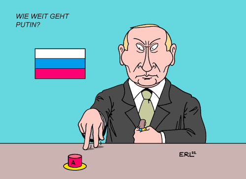 Cartoon: Wie weit geht Putin? (medium) by Erl tagged politik,krieg,angriff,angriffskrieg,überfall,russland,ukraine,reaktion,westen,usa,eu,sanktionen,präsident,wladimir,putin,drohung,atomwaffen,atomkrieg,angst,schrecken,roter,knopf,karikatur,erl,politik,krieg,angriff,angriffskrieg,überfall,russland,ukraine,reaktion,westen,usa,eu,sanktionen,präsident,wladimir,putin,drohung,atomwaffen,atomkrieg,angst,schrecken,roter,knopf,karikatur,erl