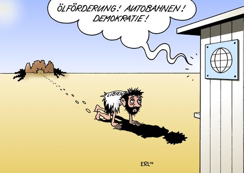 Cartoon: Wiederaufbau Libyen (medium) by Erl tagged sturz,gaddafi,diktator,libyen,revolution,bürgerkrieg,nato,einsatz,wiederaufbau,demokratie,ölförderung,infrastruktur,straßenbau,autobahn,wirtschaft,interessen,libyen,diktator,gaddafi,sturz,revolution,bürgerkrieg,nato,wiederaufbau,demokratie,ölförderung