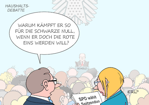 Cartoon: Zahlenspiele (medium) by Erl tagged politik,bundestag,haushalt,debatte,finanzminister,olaf,scholz,schwarze,null,neuverschuldung,spd,wahl,vorsitz,spitzenduo,rote,eins,karikatur,erl,politik,bundestag,haushalt,debatte,finanzminister,olaf,scholz,schwarze,null,neuverschuldung,spd,wahl,vorsitz,spitzenduo,rote,eins,karikatur,erl