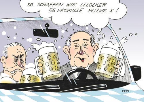 Cartoon: Zwei Maß (medium) by Erl tagged csu,beckstein,wahlkampf,wahl,landtagswahl,huber,bayern,bier,maß,auto,fahren,fahrtauglichkeit,promille,günther beckstein,bierzelt,bier,alkohol,politiker,wahlkampf,wahlen,wählen,csu,fahrtüchtigkeit,fahren,auto,trinken,bewusstsein,wahrnehmung,kultur,oktoberfest,bayern,autofahrer,promillegrenze,promille,grenze,gesetz,betrunken,besoffen,verkehr,sicherheit,maß,günther,beckstein,landtagswahl,wahl,fahrtauglichkeit,erwin huber,erwin,huber