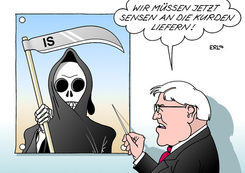 Cartoon: Zweischneidige Sache (medium) by Erl tagged is,staat,kalifat,islamismus,terror,syrien,irak,nordirak,widerstand,kurden,deutschland,waffen,lieferung,waffenlieferung,zweischneidig,sache,sense,tod,skelett,außenminister,steinmeier,is,staat,kalifat,islamismus,terror,syrien,irak,nordirak,widerstand,kurden,deutschland,waffen,lieferung,waffenlieferung,zweischneidig,sache,sense,tod,skelett,außenminister,steinmeier