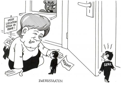 Cartoon: Zwergstaaten (medium) by Erl tagged ministates,germany,kosovo,serbia,liechtenstein,,liechtenstein,kosovo,serbien,unabhängigkeit,merkel,deutschland,außenpolitik,russland,bär,ministaaten,offene,tür,streicheln,verhätscheln,unbeachtet,sauer,ruhe