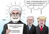 Cartoon: Iran (small) by Erl tagged iran atomwaffen atomprogramm aufgabe abkommen verzicht erfüllung aufhebung sanktionen wirtschaft skepsis israel netanjahu usa republikaner trump ruhani strahlen lächeln karikatur erl