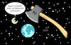 Cartoon: Lifehack (small) by Erl tagged politik,künstliche,intelligenz,ai,ki,ausbruch,hackerangriff,gefahr,menschheit,axt,weltall,erde,mond,lifehack,karikatur,erl