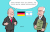 Cartoon: Scholz in Israel (small) by Erl tagged politik,nahost,terrorismus,terror,überfall,hamas,israel,überreaktion,angriff,gaza,leid,zivilbevölkerung,verhinderung,humanitäre,hilfe,ministerpräsident,benjamin,netanjahu,machterhalt,besuch,bundeskanzler,olaf,scholz,deutschland,karikatur,erl