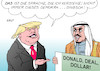 Cartoon: Trump Saudi-Arabien (small) by Erl tagged usa präsident donald trump reise ausland naher osten middle east saudi arabien waffendeal deal handel dollar geld geschäft geschäftsmann politiker demokratie demokratieverständnis gewaltenteilung pressefreiheit sprache gemeinsamkeit karikatur erl