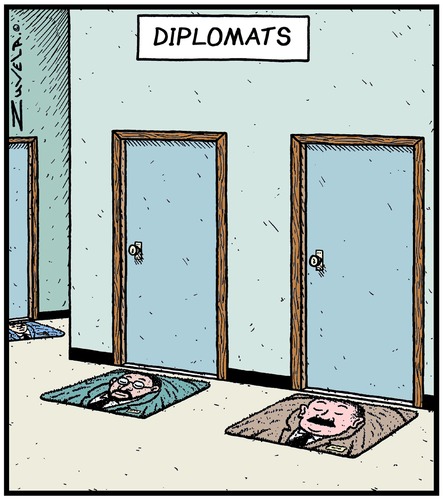 Cartoon: Make sure you wipe your Feet (medium) by Tony Zuvela tagged diplomat,mat,doormat,building,floor,wipe,feet,shoes,office,work,government,official,representative,country