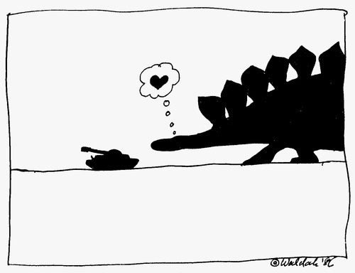 Cartoon: Stegosaurus liebt Panzer (medium) by waldah tagged krieg,panzer,waffe