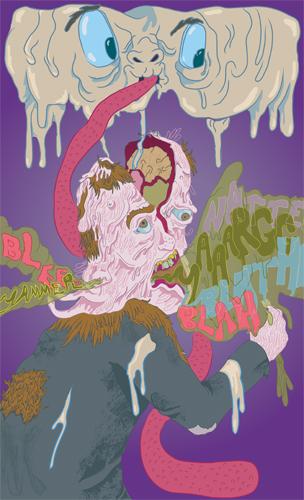 Cartoon: Brain Drain (medium) by John Bent tagged grotesque,psychdelic,white,noise,surreal,gross,weird,
