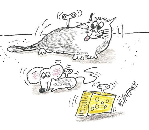 Cartoon: Wound up  cat and mouse (medium) by EASTERBY tagged toys,clockwork
