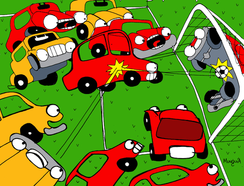 Cartoon: Auto Gol (medium) by Munguia tagged autogol,auto,gol,futball,futbol,munguia,calcamunguias,humor,caricatura,grafico,costa,rica,carros,automobil,coches