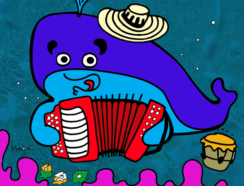 Cartoon: Ballenato (medium) by Munguia tagged colombia,vallenato,ballenato,ballena,musica,music,whale