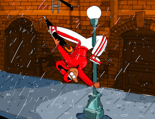 Cartoon: Breakdancing in the rain (medium) by Munguia tagged singing,in,the,rain,dance,break,parody,famous,classic,movie,broadway