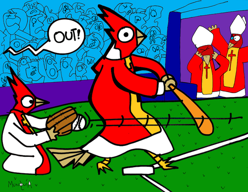 Cartoon: Cardenales (medium) by Munguia tagged basesball,strike,out,ponch,priest,church,birds,aves,ball
