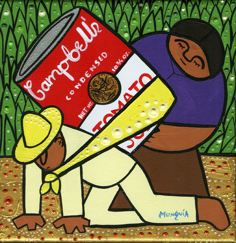 Cartoon: Culture pop base (medium) by Munguia tagged diego,rivera,andy,warhol,munguia,culture,pop,campbell,soup,can,flower,carrier,sopa,cargador,de,flores
