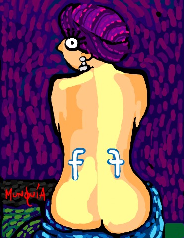 Cartoon: Facebooker (medium) by Munguia tagged le,violon,ingres,violin,guitar,woman,back,facebook,parody,nude,famous,paintings,social,network