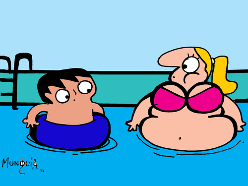 Cartoon: floats (medium) by Munguia tagged vacation,summer,beach,bikini,fat,swiming,water,piscina,pool,floats