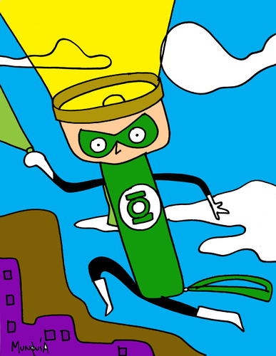 Cartoon: green lantern (medium) by Munguia tagged lantern,green,dc,comics,superheroe,heroe,flashlight,foco,linterna,verde,munguia,costa,rica,humor,grafico,caricatura