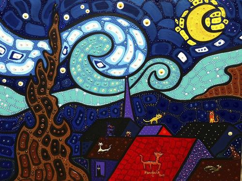 Cartoon: Kitten Starry night (medium) by Munguia tagged cats,gatos,starry,night,van,gogh,parody,munguia,painting