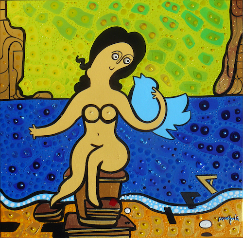 Cartoon: Leda and the Twitter (medium) by Munguia tagged leda,and,the,swan,salvador,dali,atomica,atomic,famous,paintings,parodies,social,network,internet,profile