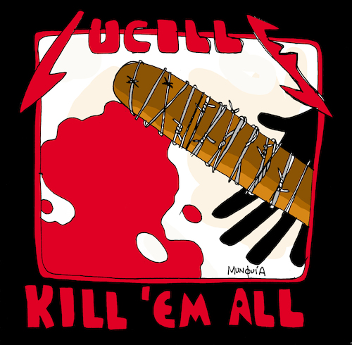 Cartoon: Lucille (medium) by Munguia tagged metallica,walking,dead,kill,em,all,cover,album,parodies,parody,spoof,version