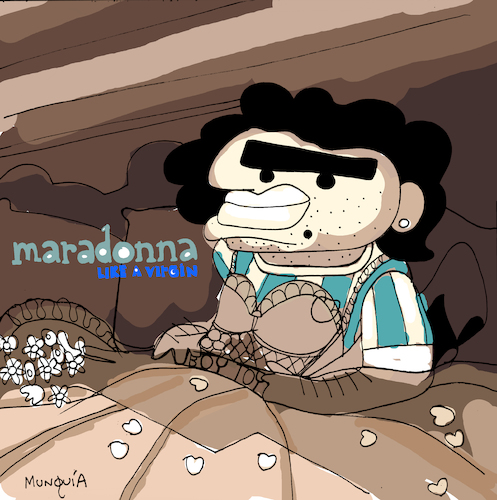 Cartoon: Maradonna Like a virgin (medium) by Munguia tagged madonna,maradona,like,virgin,como,una,virgen,album,cover,parody,parodies,spoof,version,funny,fun,pop,music
