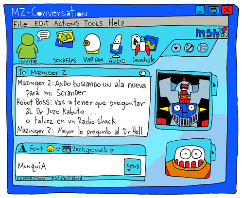 Cartoon: Mazinger at messenger (medium) by Munguia tagged mazinger,manga,robot,mecha,boss,kabuto,messenger,msn,live,chat,tech