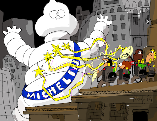 Cartoon: Michelin Vs Ghostbusters (medium) by Munguia tagged michelin,ghostbusters,stay,puft,marshmellow,man,malvadisco,cazafantasmas,parodia,parody,spoof