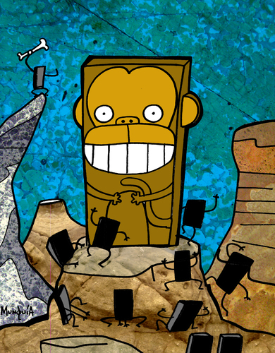 Cartoon: Monoliths (medium) by Munguia tagged monkeys,monolith,space,monkey,odyssey,2001,kubrick,munguia,costa,rica,humor,grafico,calcamunguias,chile,movie
