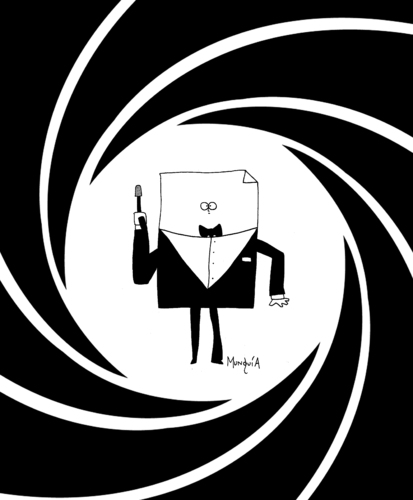 Cartoon: My name is Bond Paper Bond (medium) by Munguia tagged james,bond,007,paper,parody,movie,classic,munguia